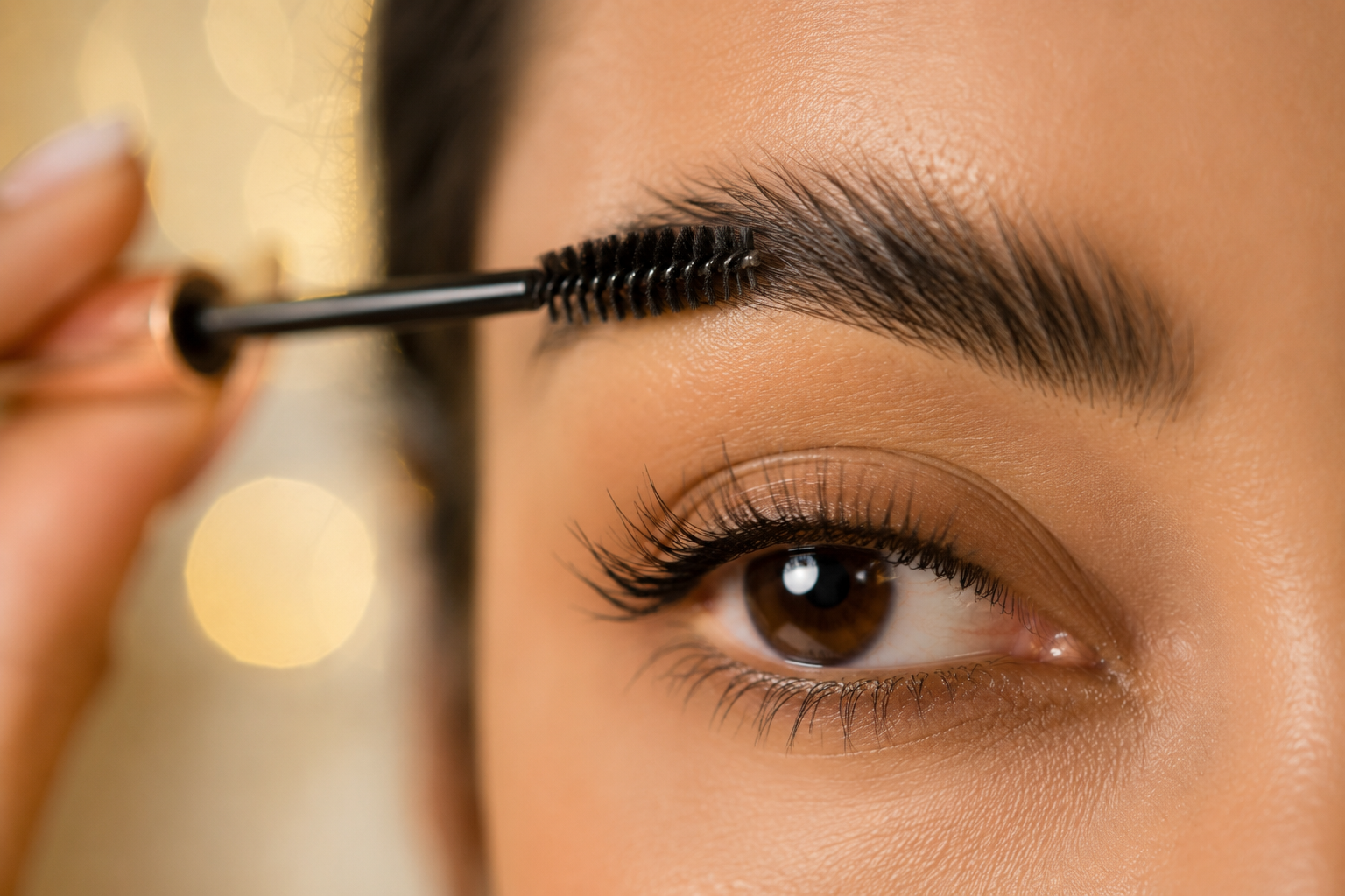 A laminated eyebrow brushed up into a soft, feathered shape
